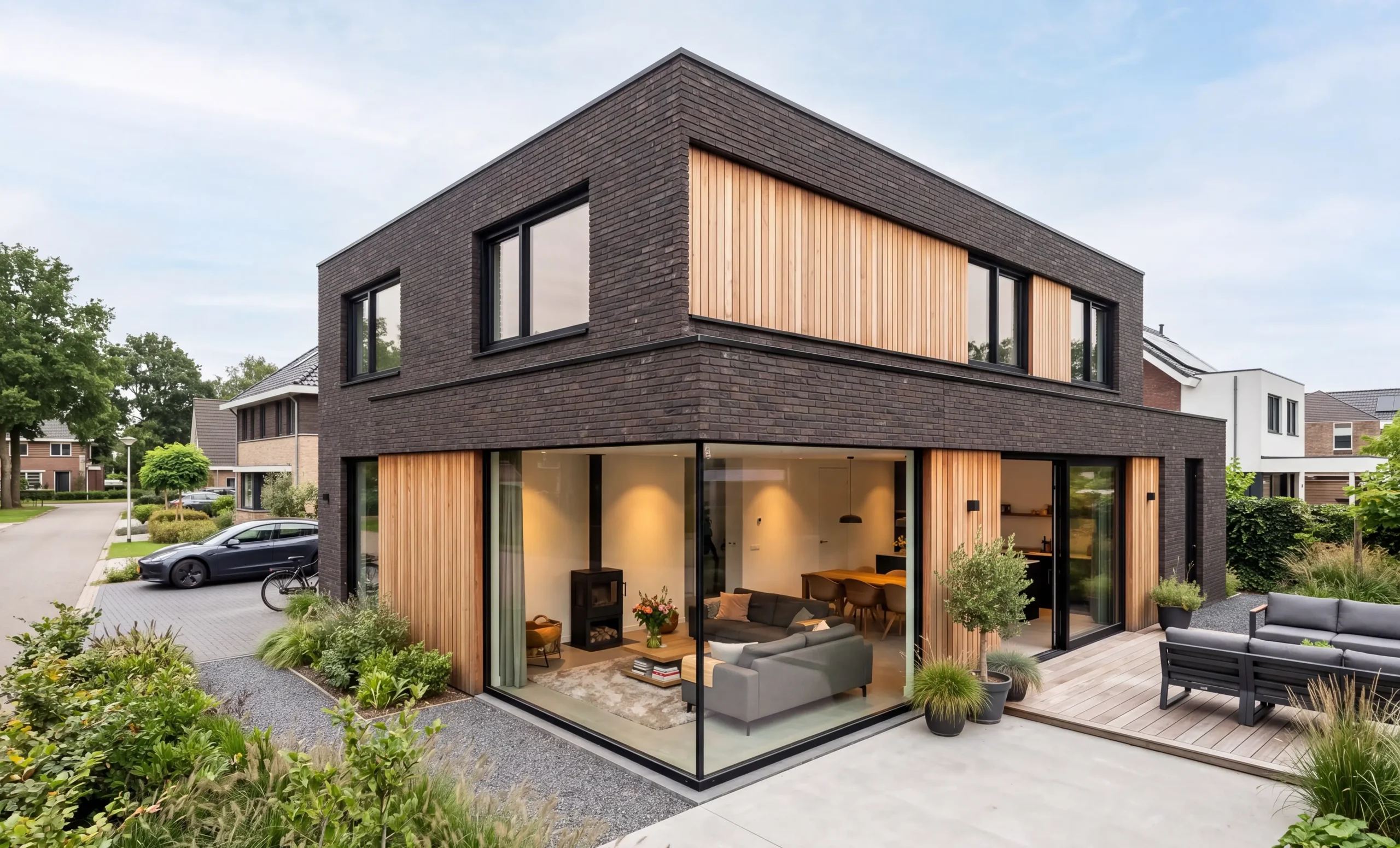 Moderne woning in Nederlandse stijl met Glass Corner hoekraam en grote glaspartijen