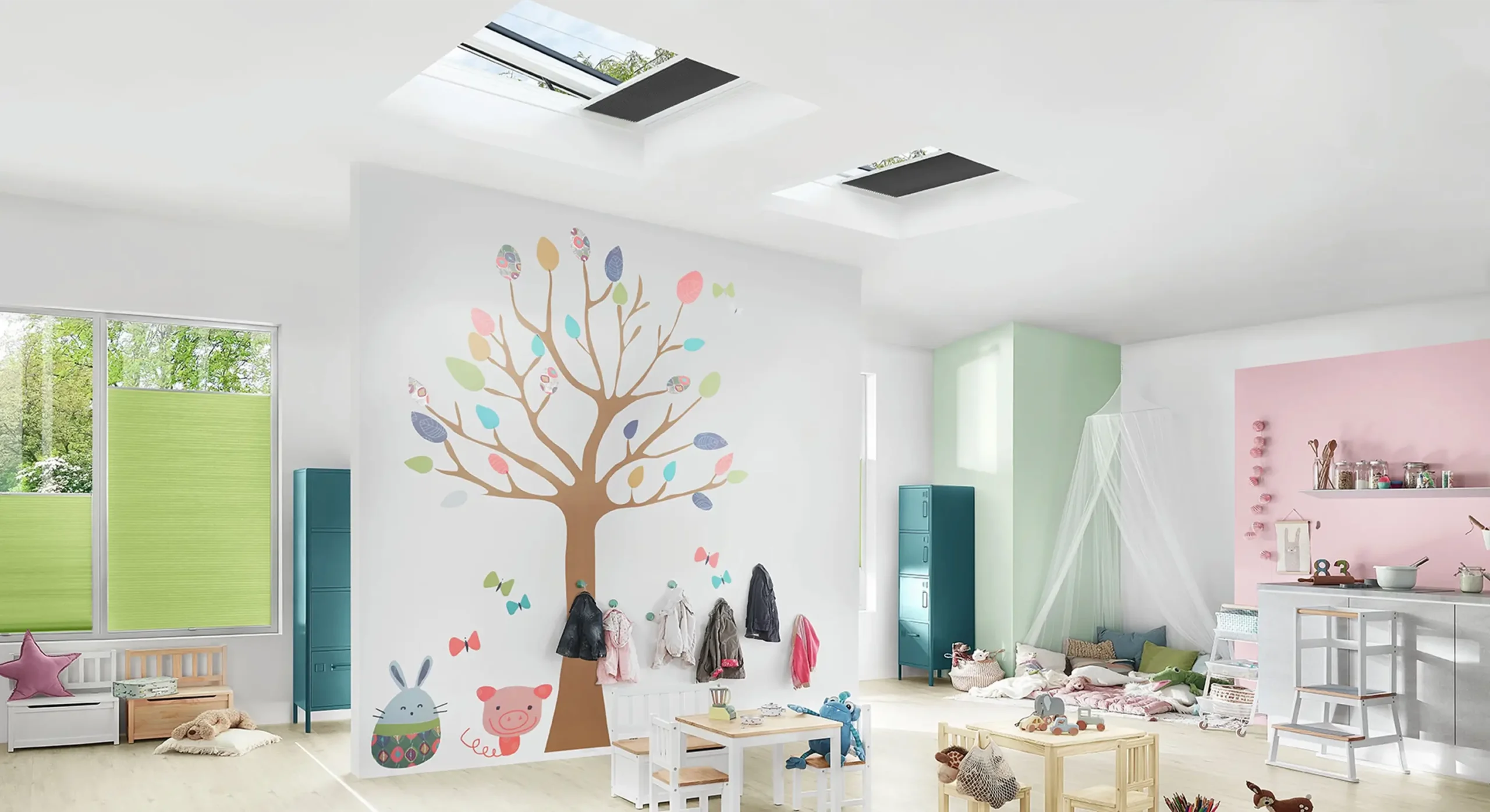 erlichting van het interieur dankzij dakramen voor platte daken – een lichte kinderkamer